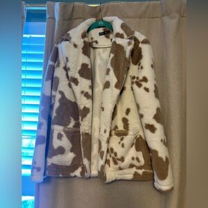 SHEIN Brown and White Faux Fur Jacket